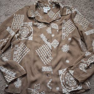 Coldwater Creek Brown and White Button Up